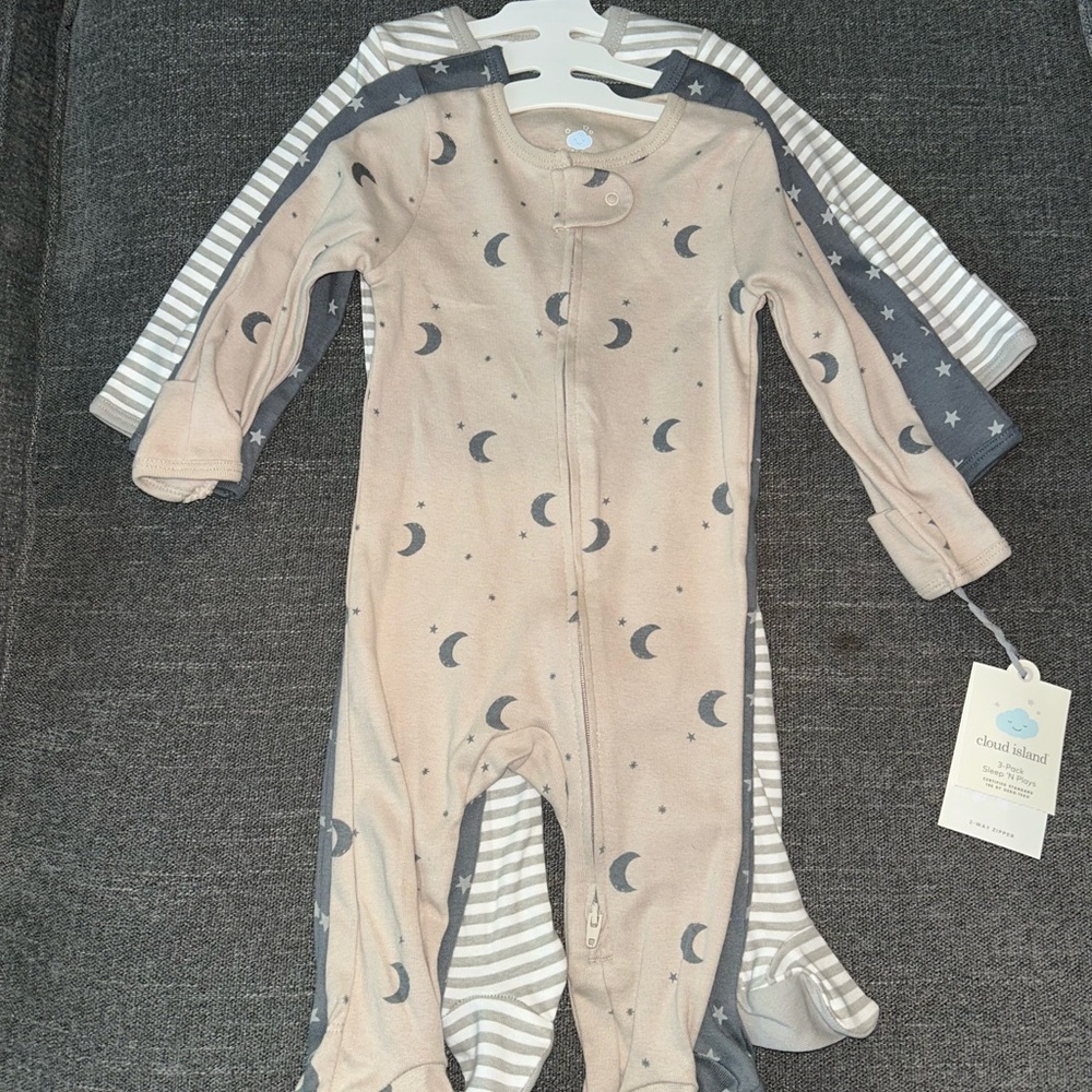 Cloud Island Moon and Stars Kids One Piece - Gray
